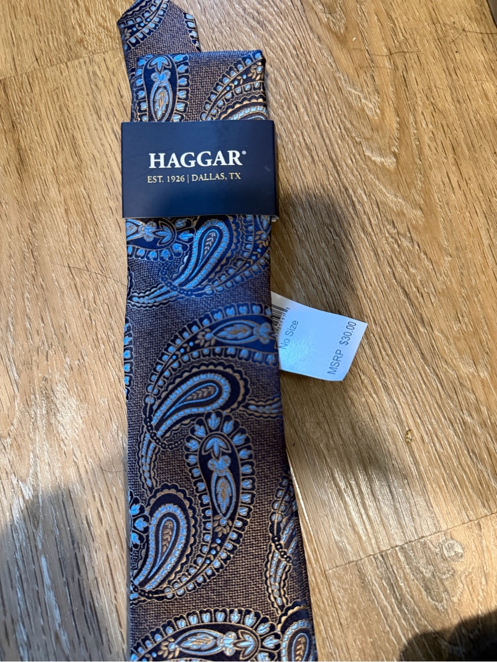 Haggar Brown Tie with Blue Paisley Pattern
